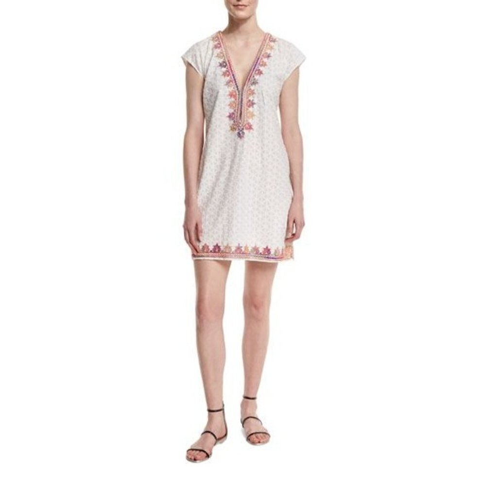 Calypso St Barth Sashka v neck embroidered dress in coconut size S